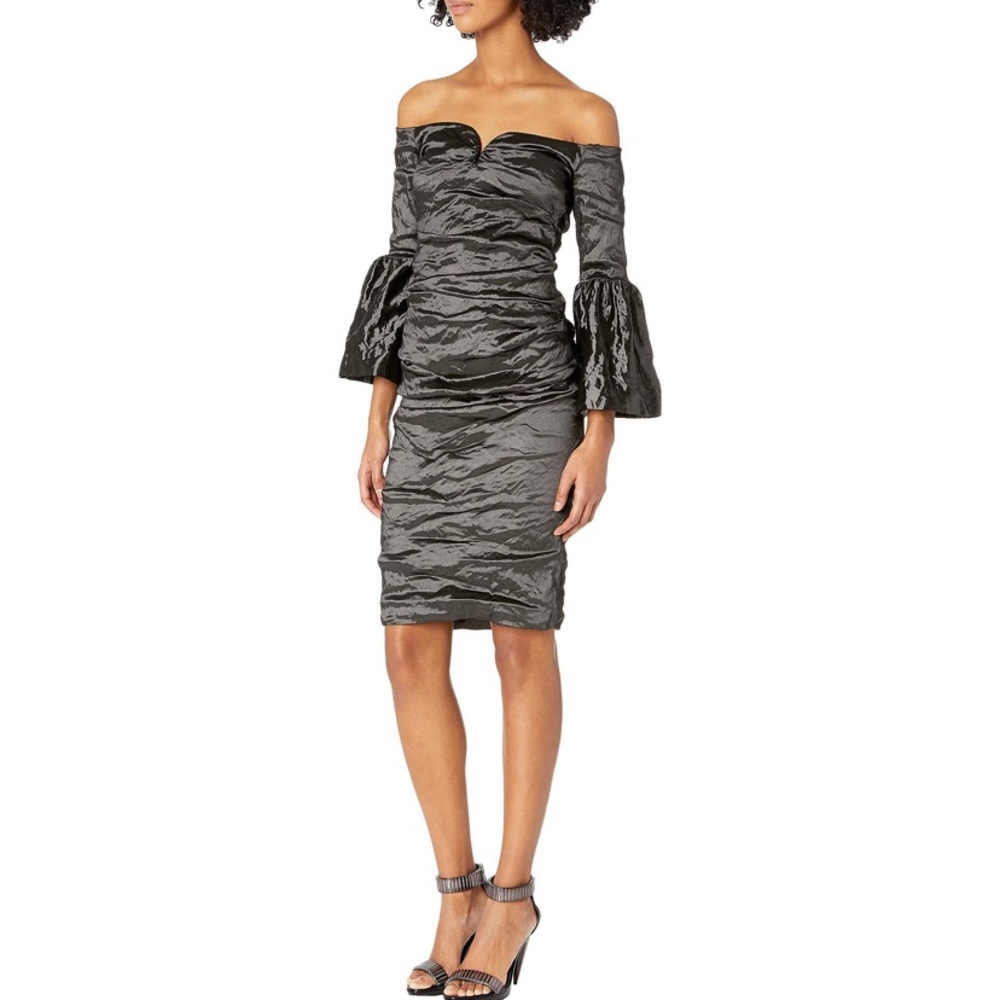 Nicole Miller Techno Metal Flare Sleeve Dress